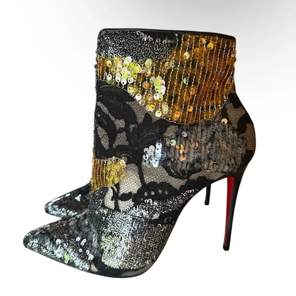 Christian Louboutin GIPSYBOOTIE 100 RETE/PATCHYLACE BOOTS RETAIL 1,350
